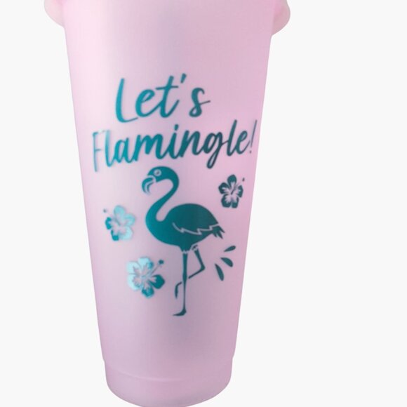 Lets Flamingle Color Changing Tumbler Lid Straw Pink 26 Oz Tropical Beach Pool - Picture 2 of 6